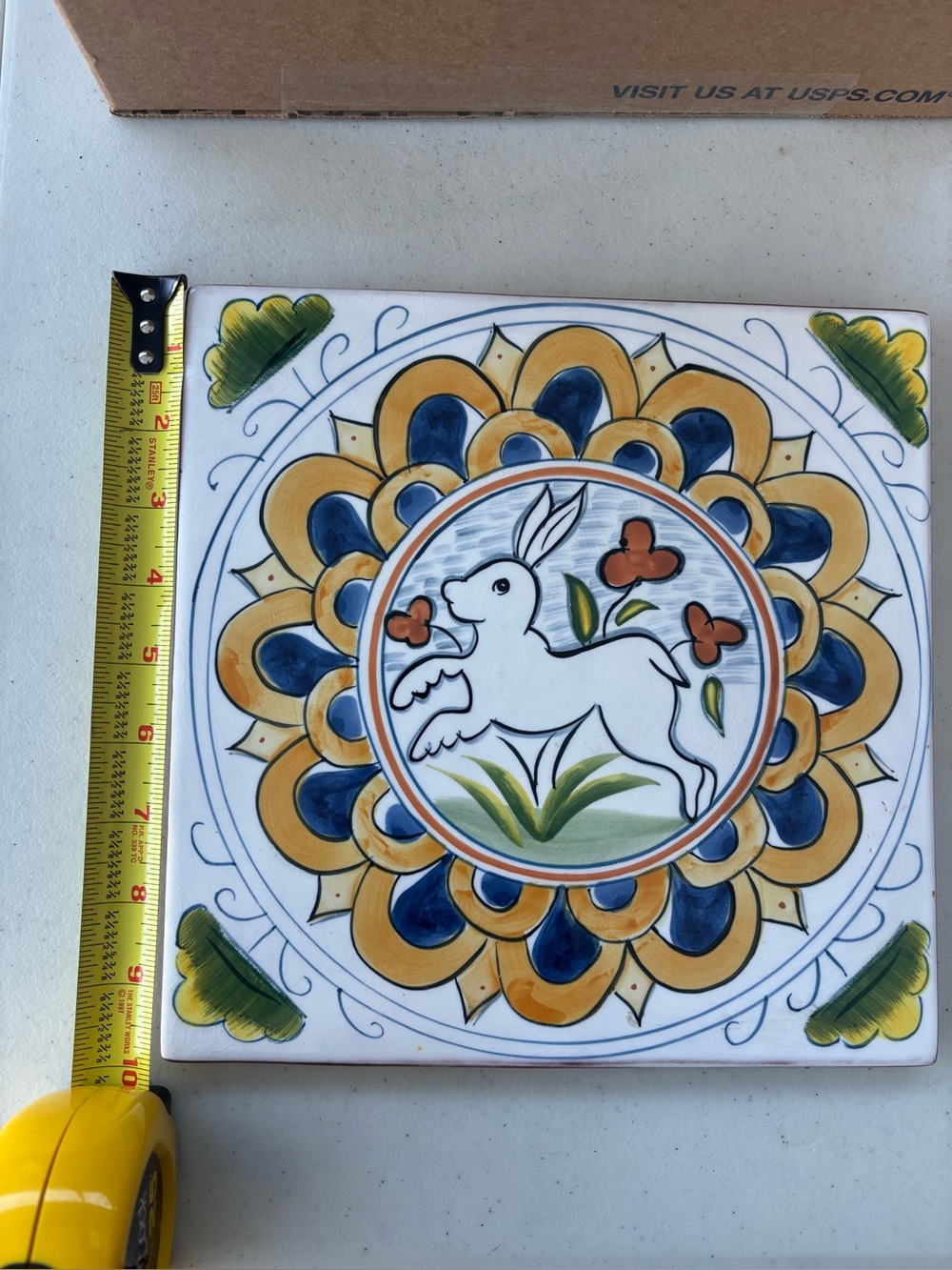 Trivet Painted Ceramic wall hanging Tile with Rabbit Motif Baum Bros